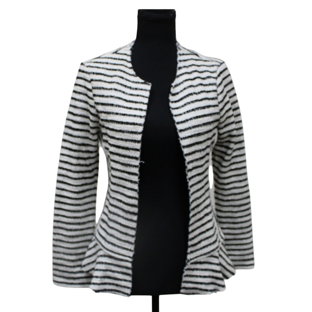 Anthro Dolan Left Coast Collection Cardigan XS Black White Striped Peplum Blazer